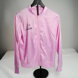 Pink Ladies Grease Style Satin Jacket Womens Small Pink Zip Bomber